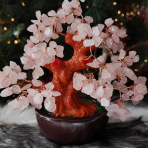 Arbre porte bonheur Quartz rose et résine – rond