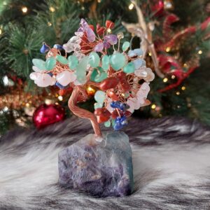 Arbre porte bonheur Chakras et socle en Fluorite